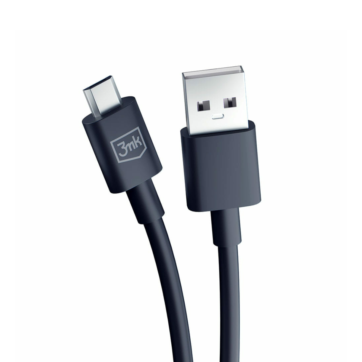 Un cavo da USB-C a USB-A nero, con dettagli del connettore.