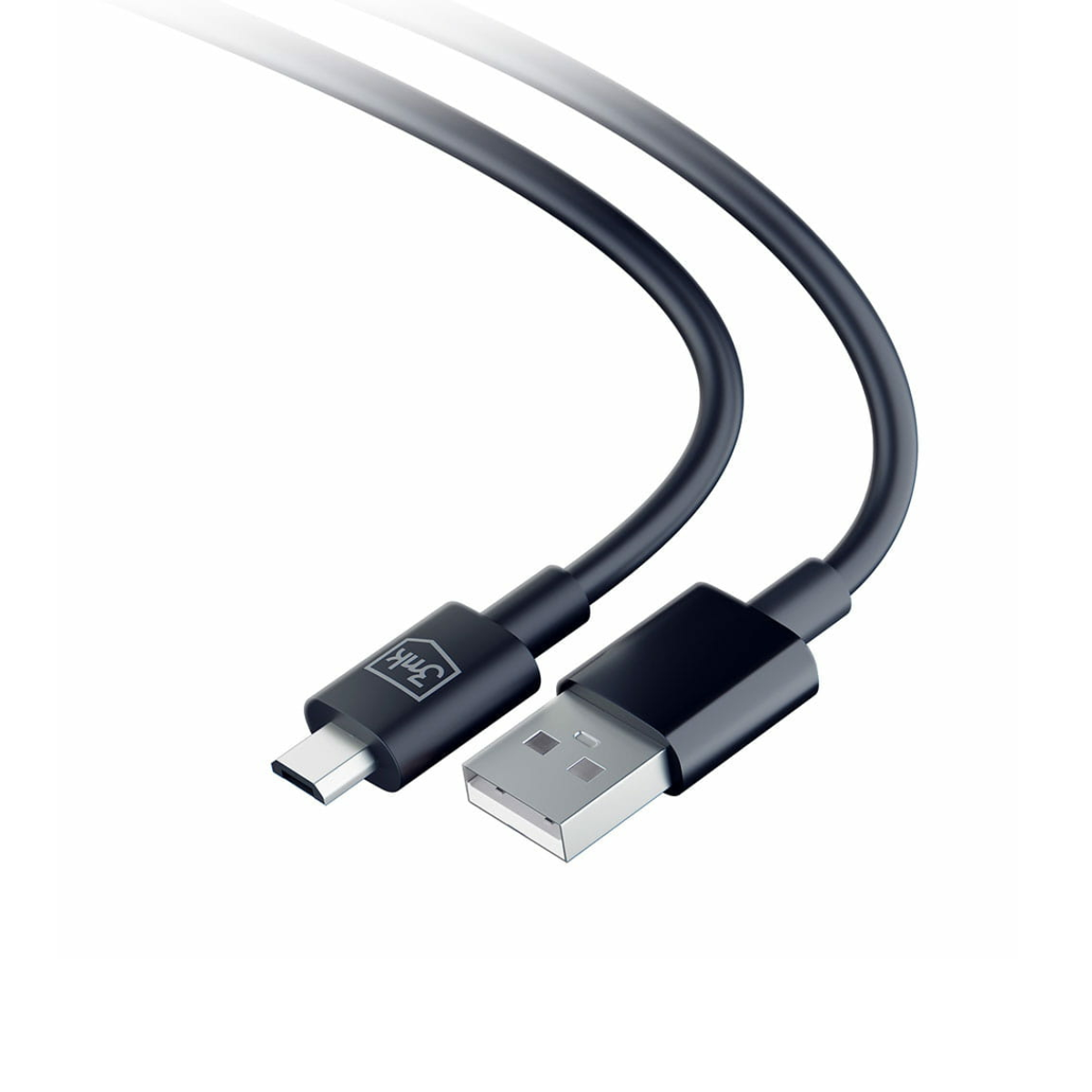 Cavo da USB-C a USB-A nero con logo del marchio sul connettore USB-C.