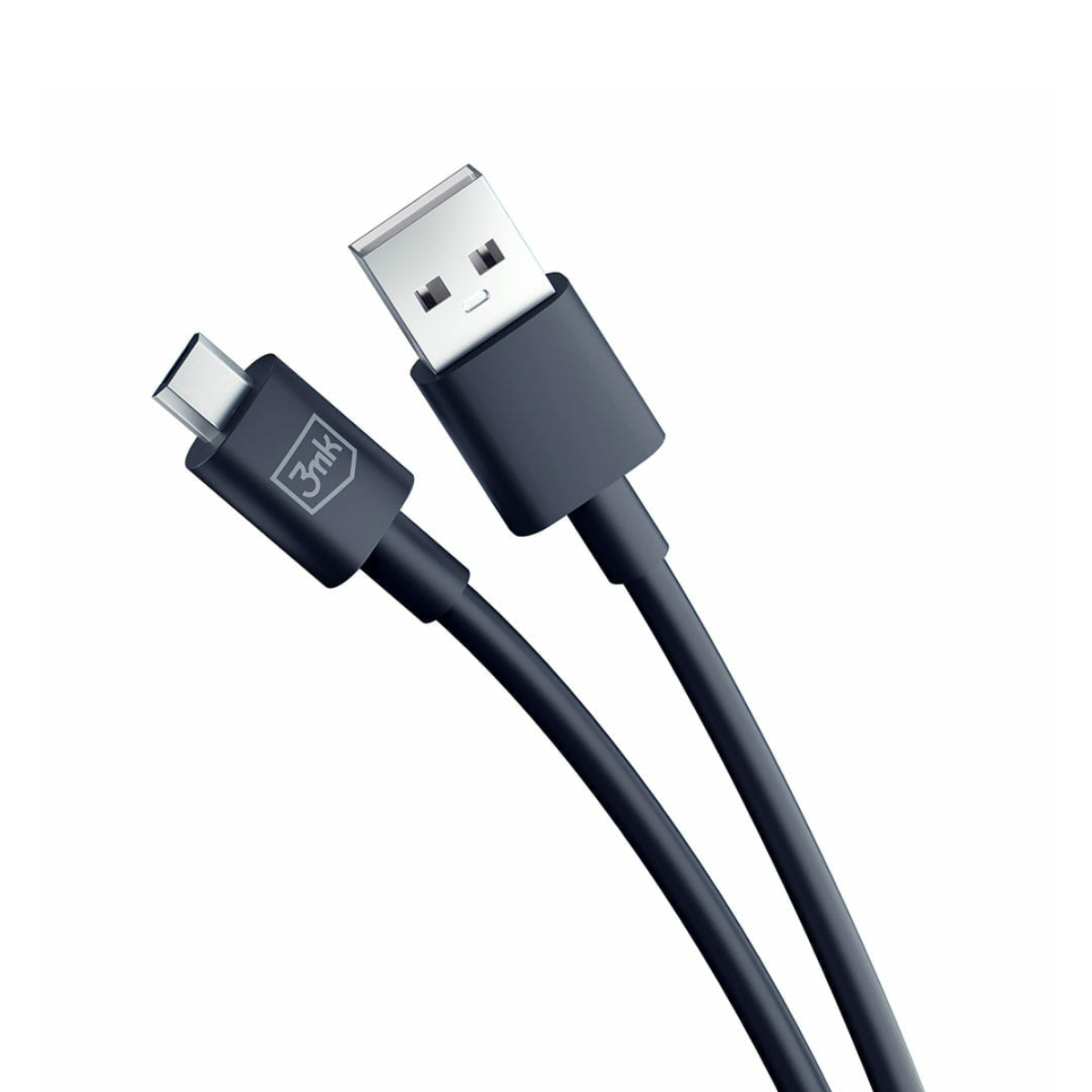 Un cavo USB scuro con connettori USB-A e USB-C.