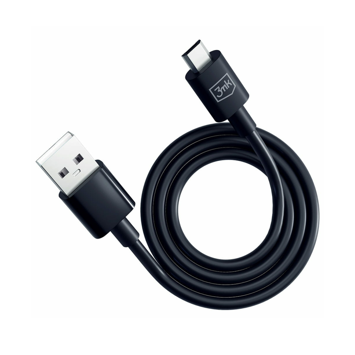 Cavo da USB-C a USB-A nero, arrotolato con logo 3mk.