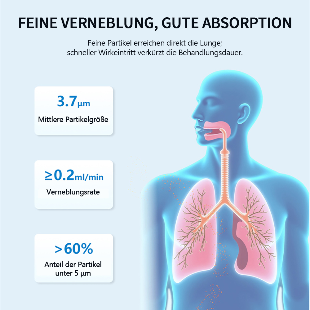 Illustration einer Lunge mit Daten zur Vernebelungseffizienz.
