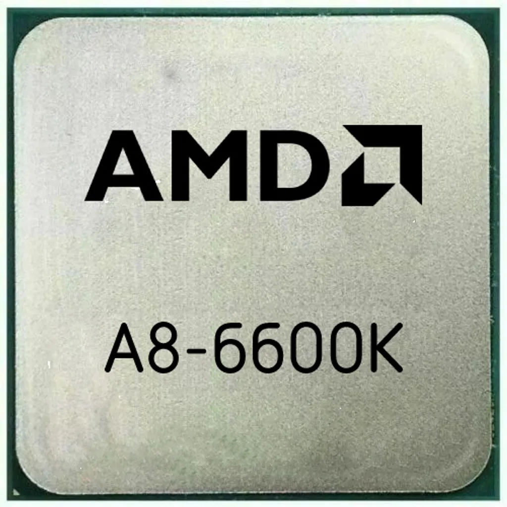 AMD A8-6600K Prozessor auf silbernem Hintergrund.