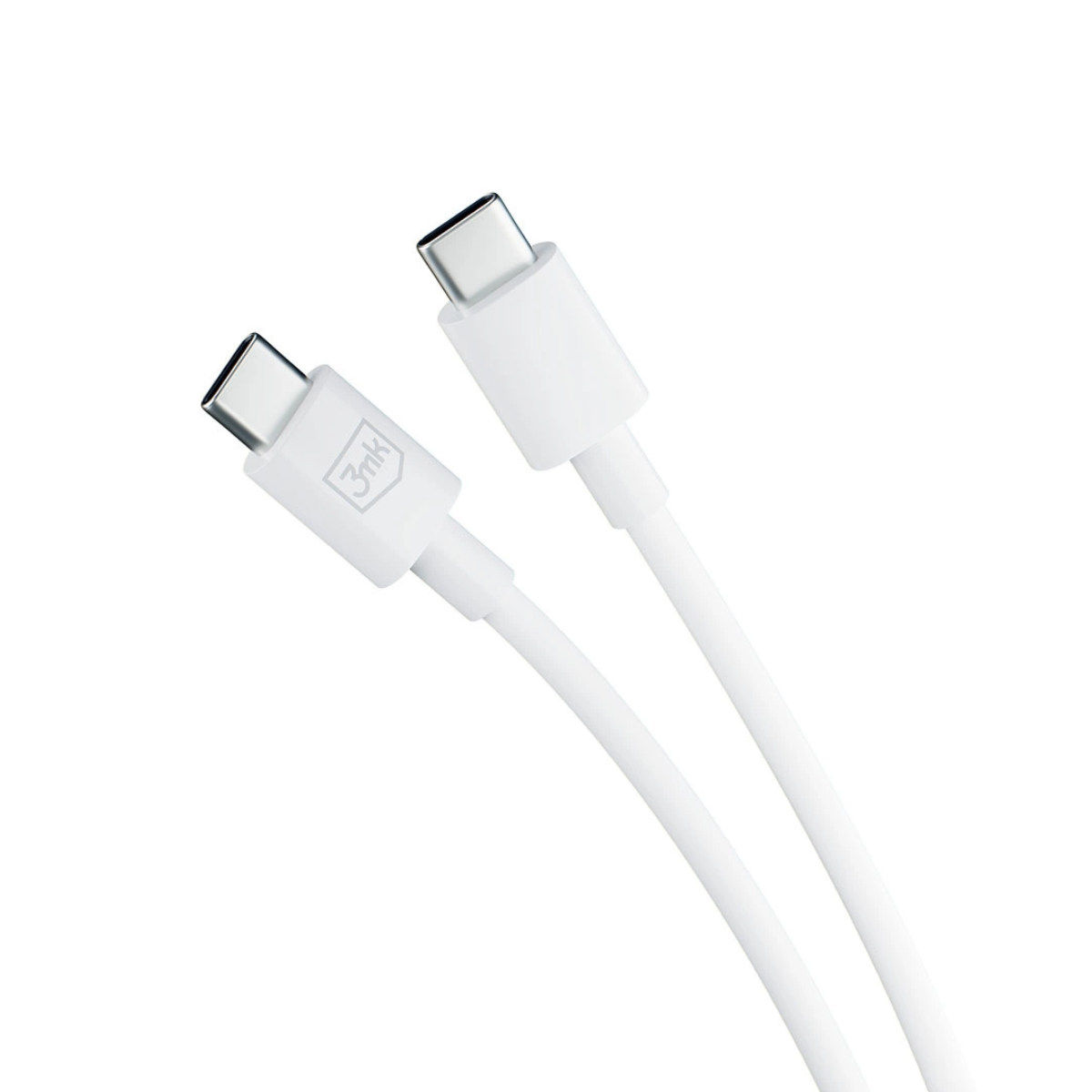 Due cavi USB-C bianchi con connettori argentati su sfondo bianco.