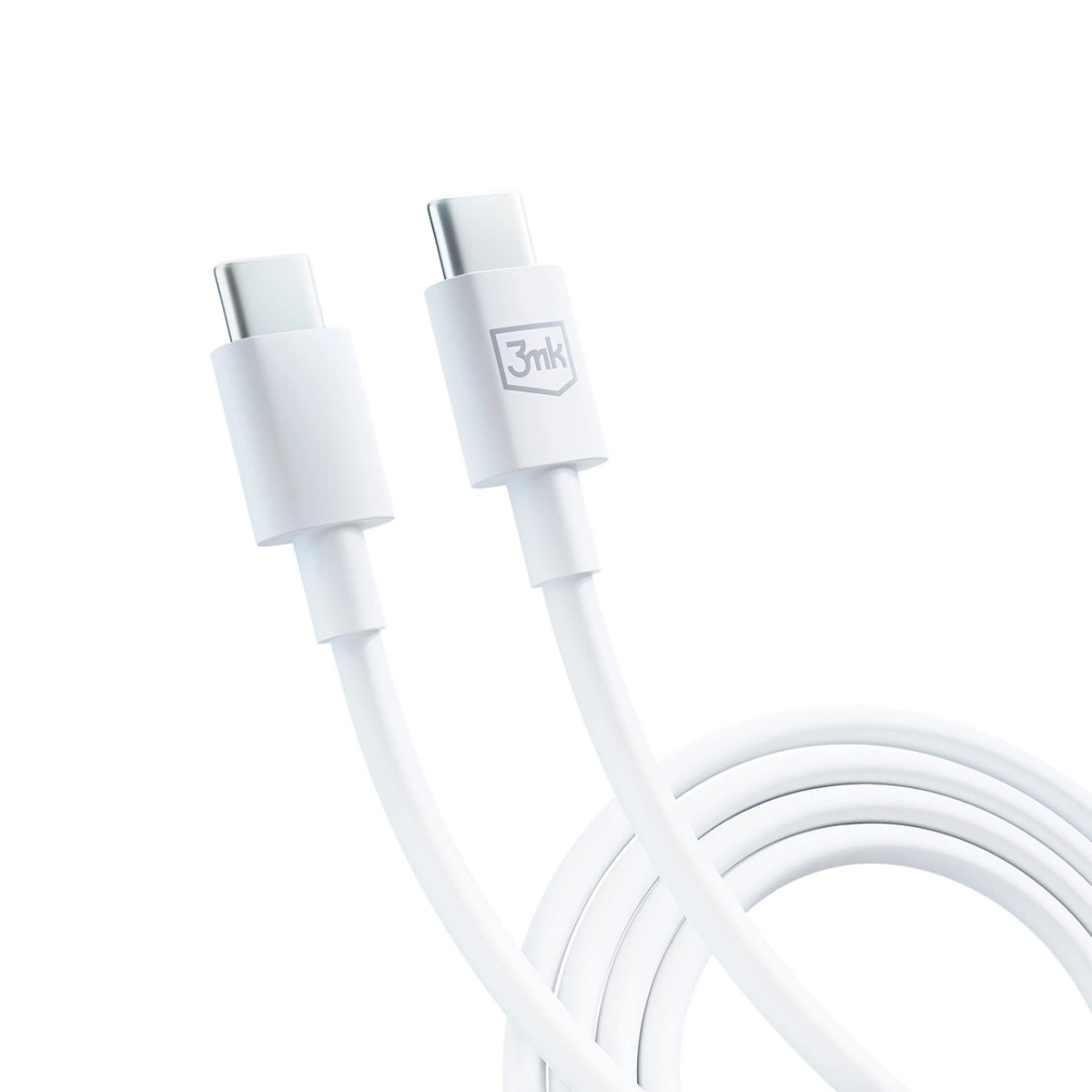 Due cavi USB-C bianchi con connettori argentati e il logo "3mk" su uno.