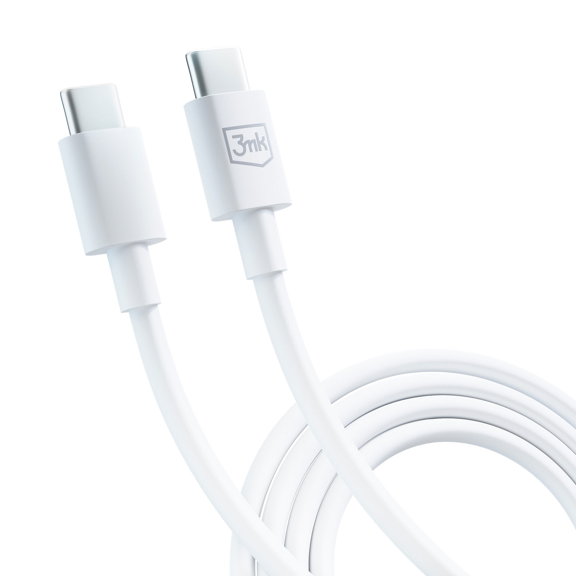 Un cavo USB-C bianco con due connettori e il logo 3mk.