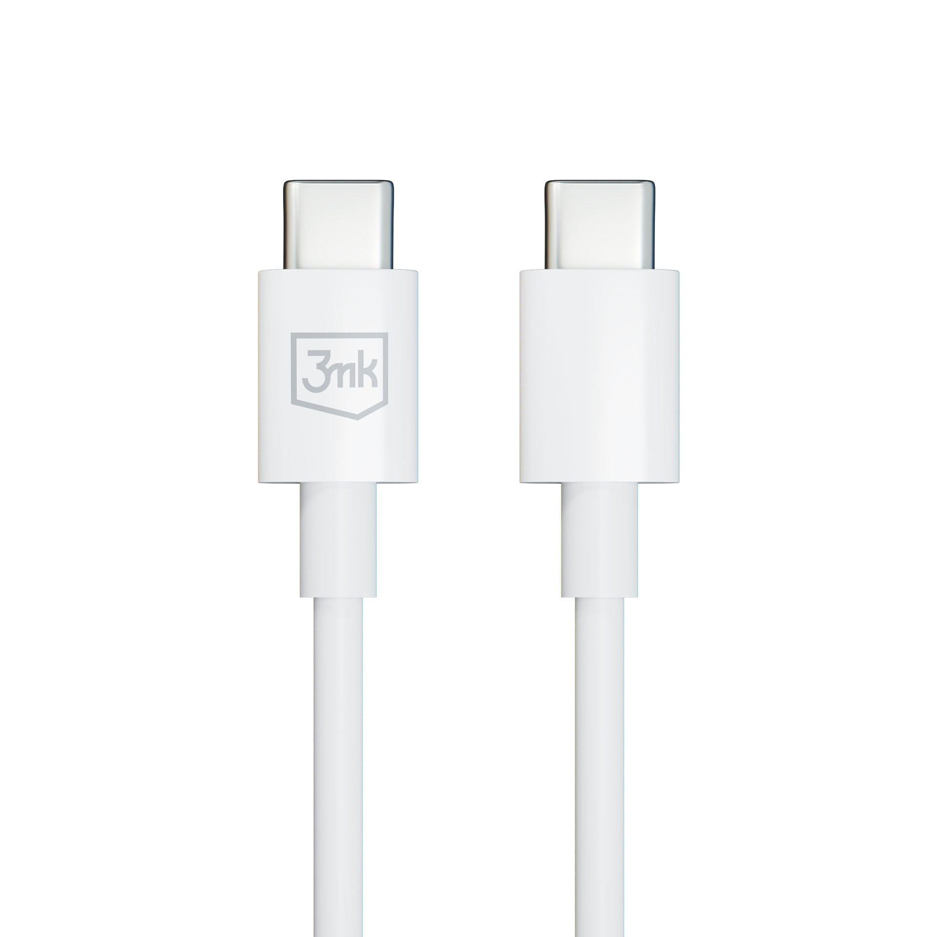 Due estremità di cavo USB-C bianche, una con il logo '3mk'.