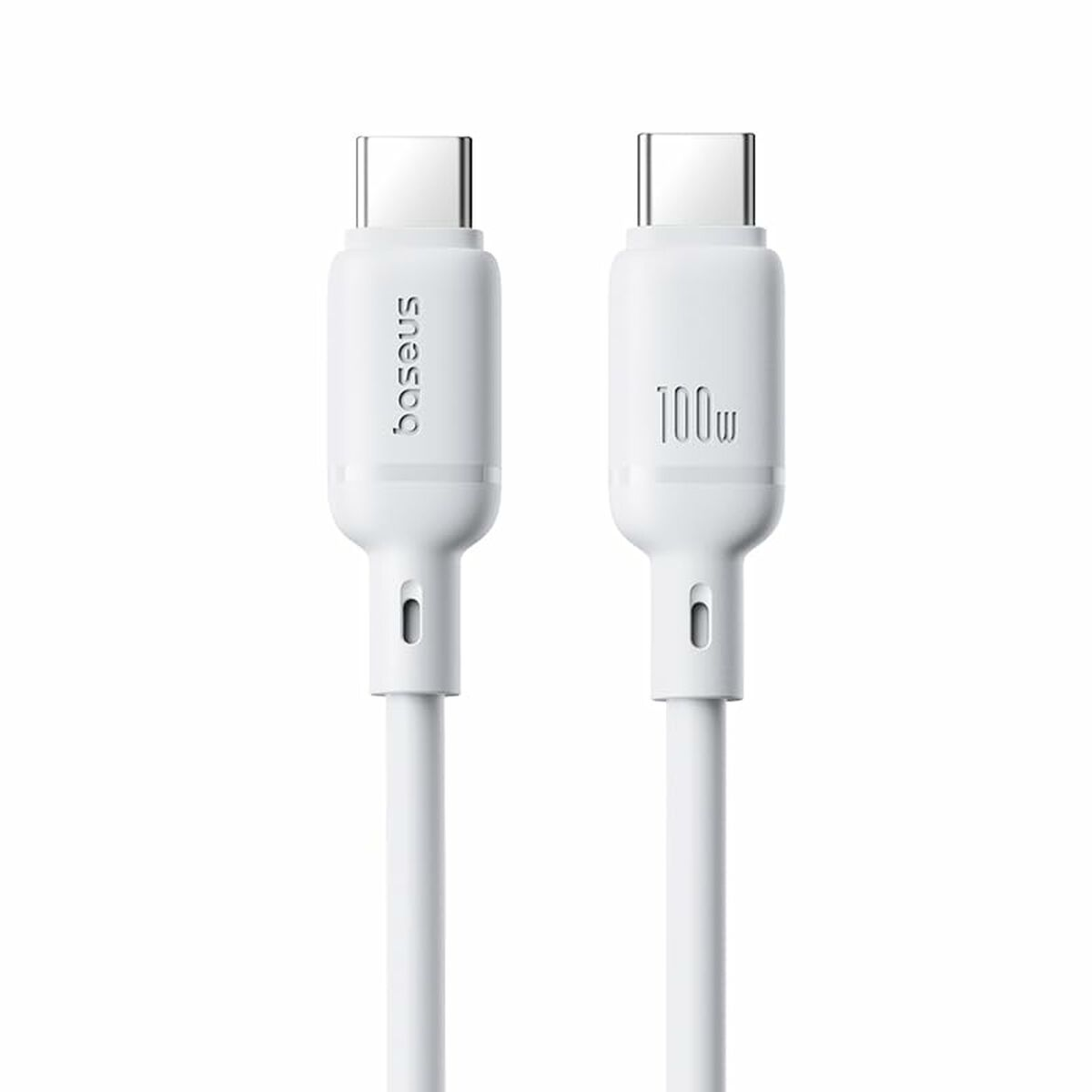 Due cavi USB-C bianchi con marcatura 100W e logo Baseus.