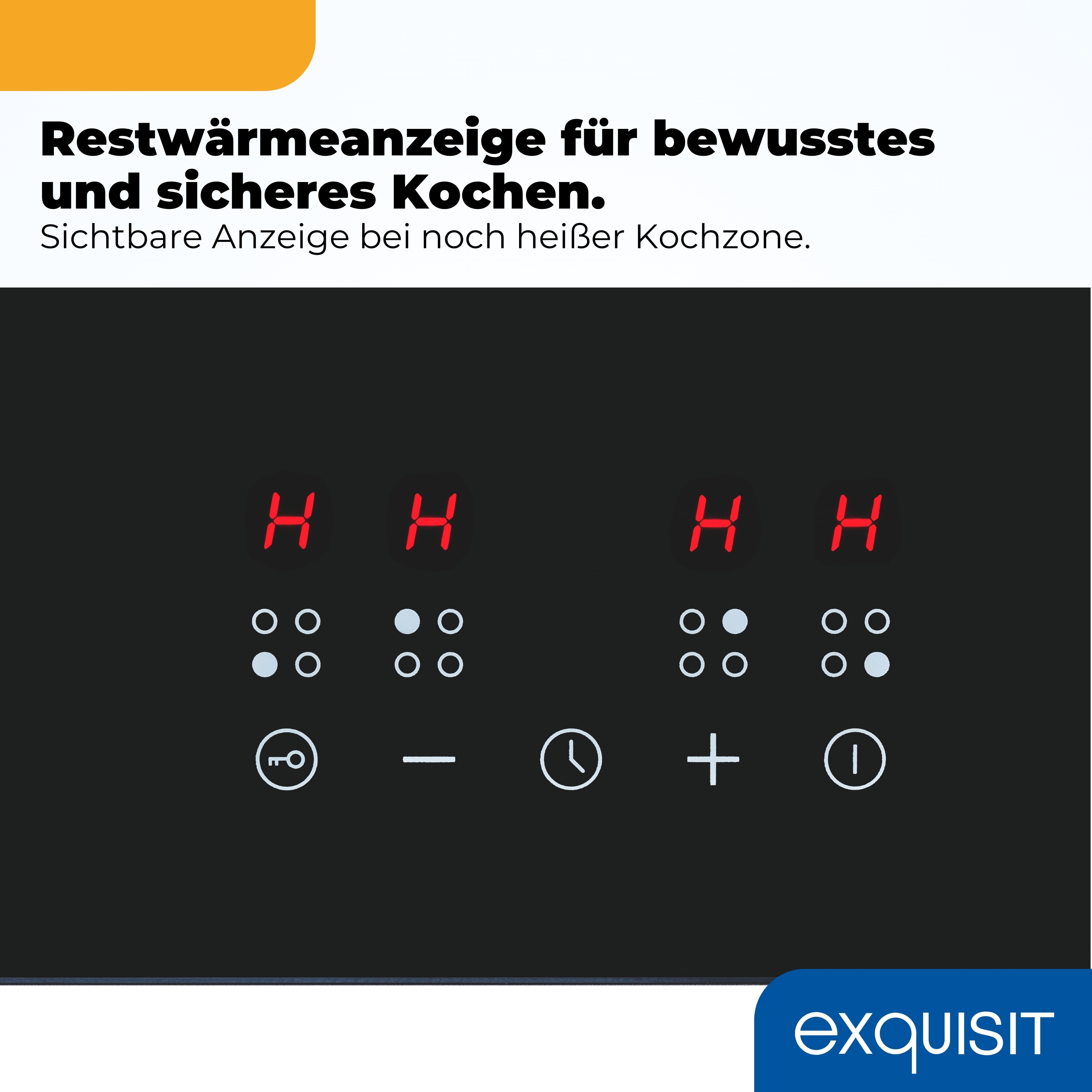 Kochfeld-Bedienfeld mit roten 'H'-Anzeigen und Symbolen.