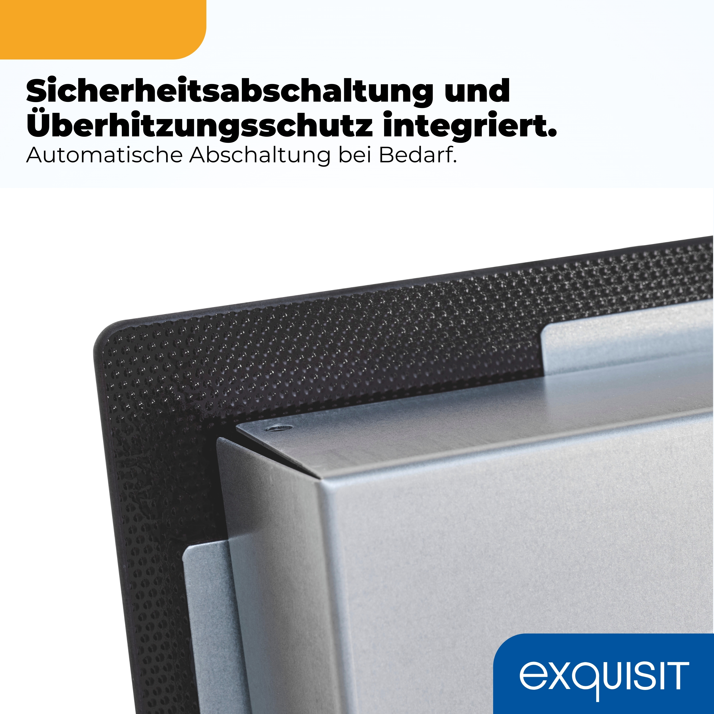 Nahaufnahme eines silbernen Geräts mit schwarzer, texturierter Rückseite.