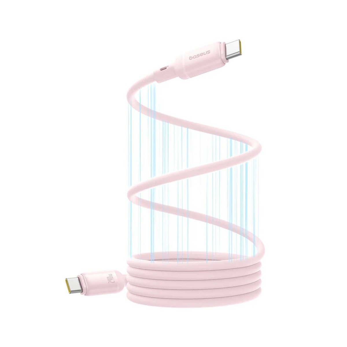 Un cavo USB-C rosa avvolto con marchio Baseus e indicazione 240W.