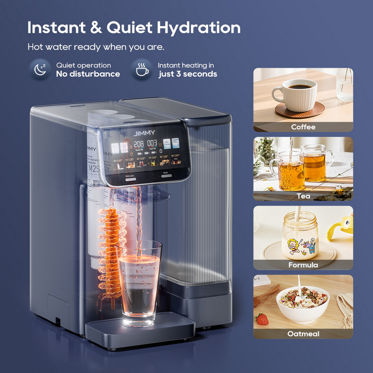 Wasserspender mit Heißwasserfunktion für Kaffee, Tee, Formel und Haferflocken.