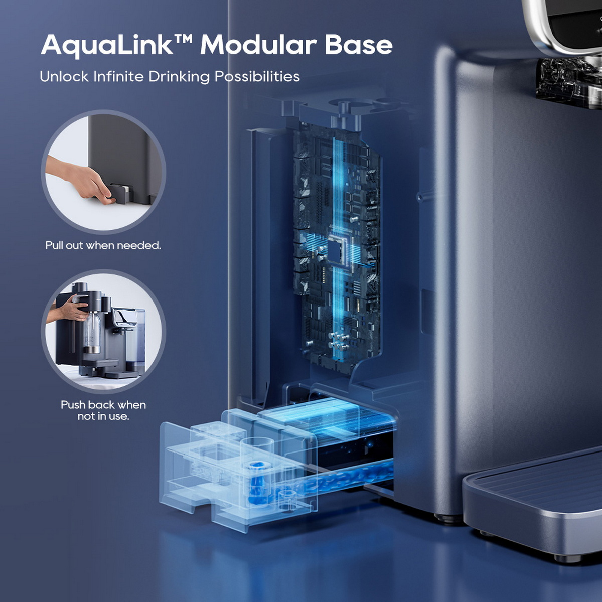 Ein modulare Basis mit ausziehbarer Schublade und Elektronik.