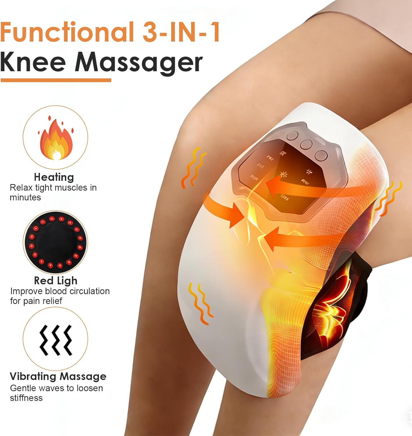 Knie-Massagegerät mit Heizung, Rotlicht und Vibration. Bietet Entspannung und Schmerzlinderung.