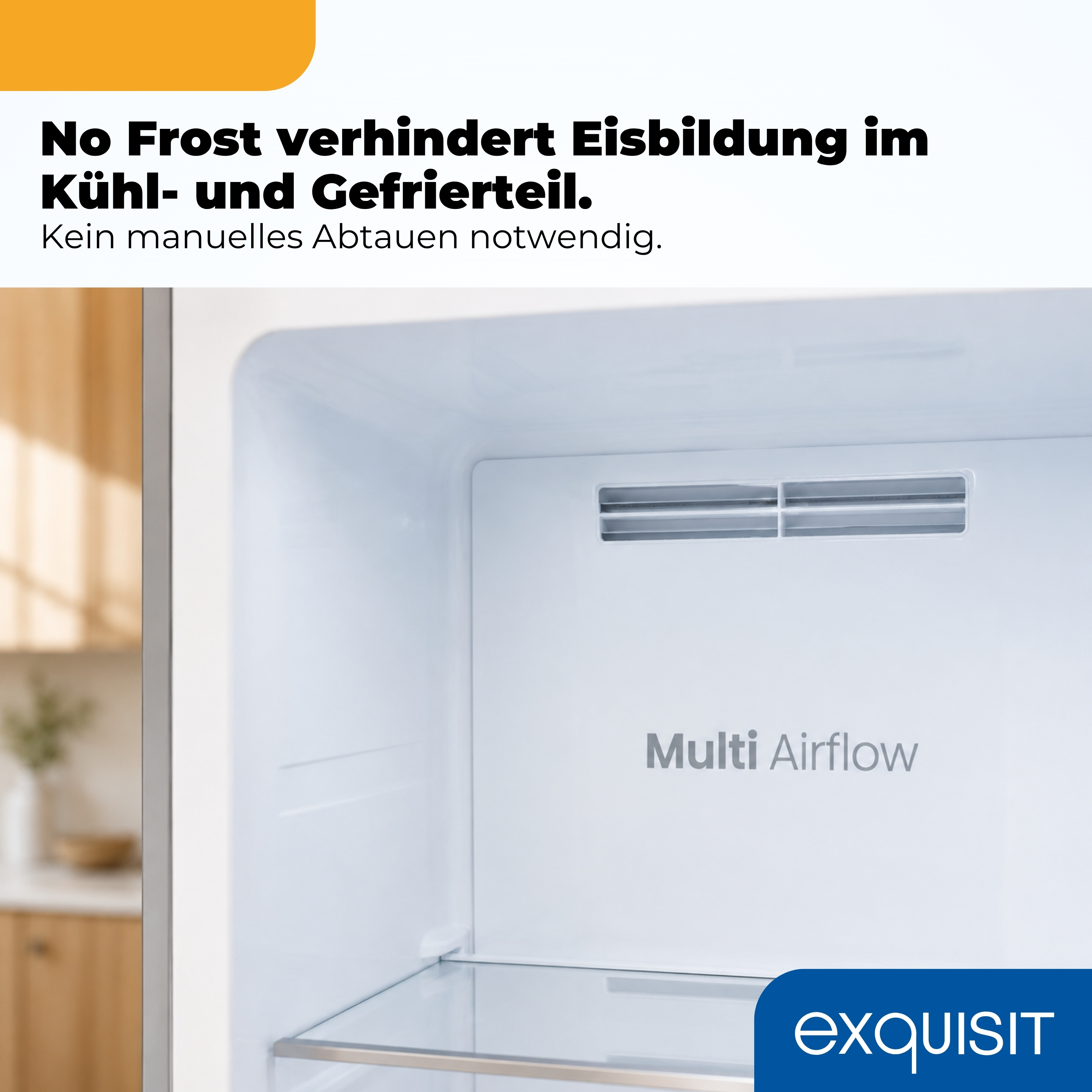 Innenraum eines Kühlschranks mit "Multi Airflow"-Technologie.