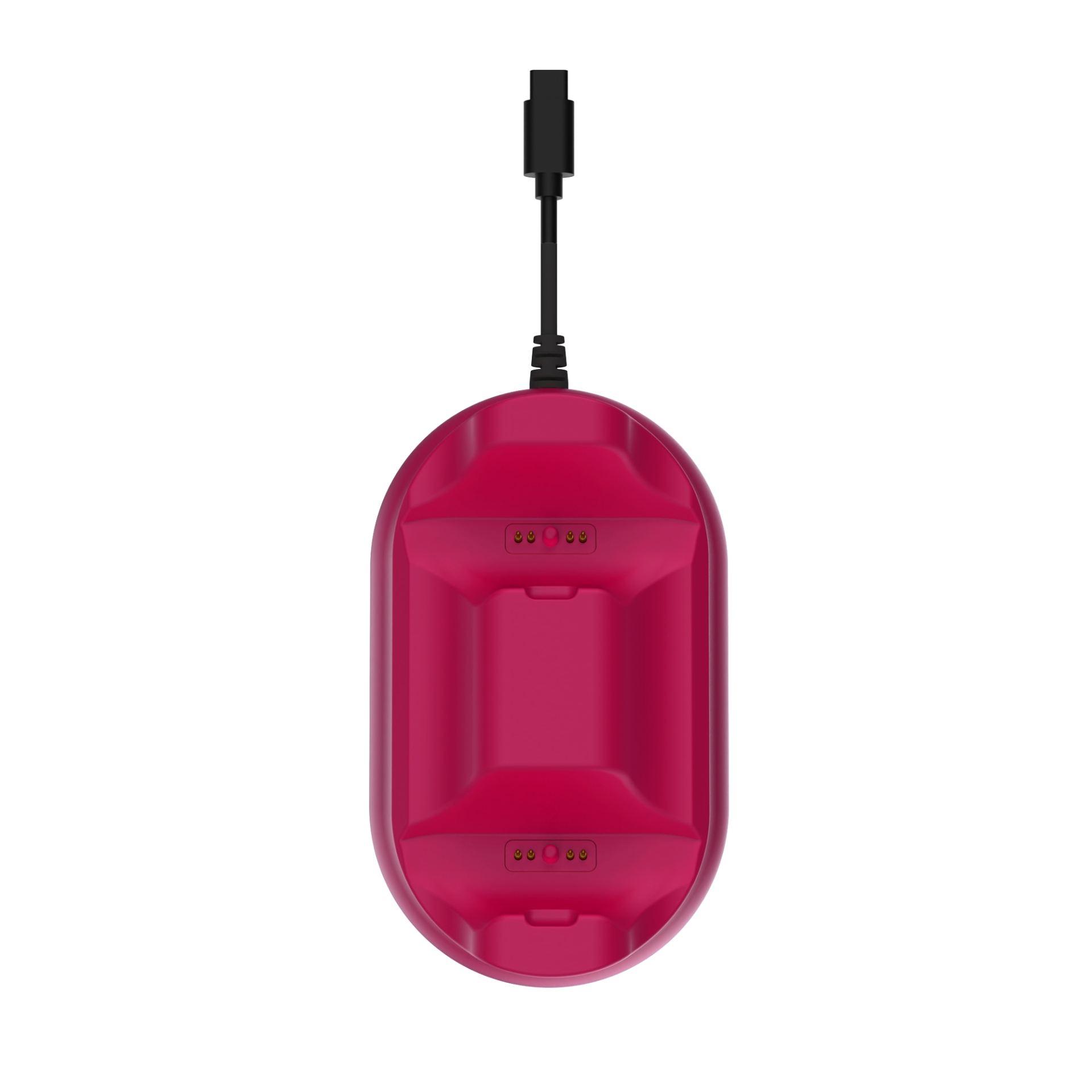Różowy adapter ładujący ze złączem USB-C i stykami ładowania.