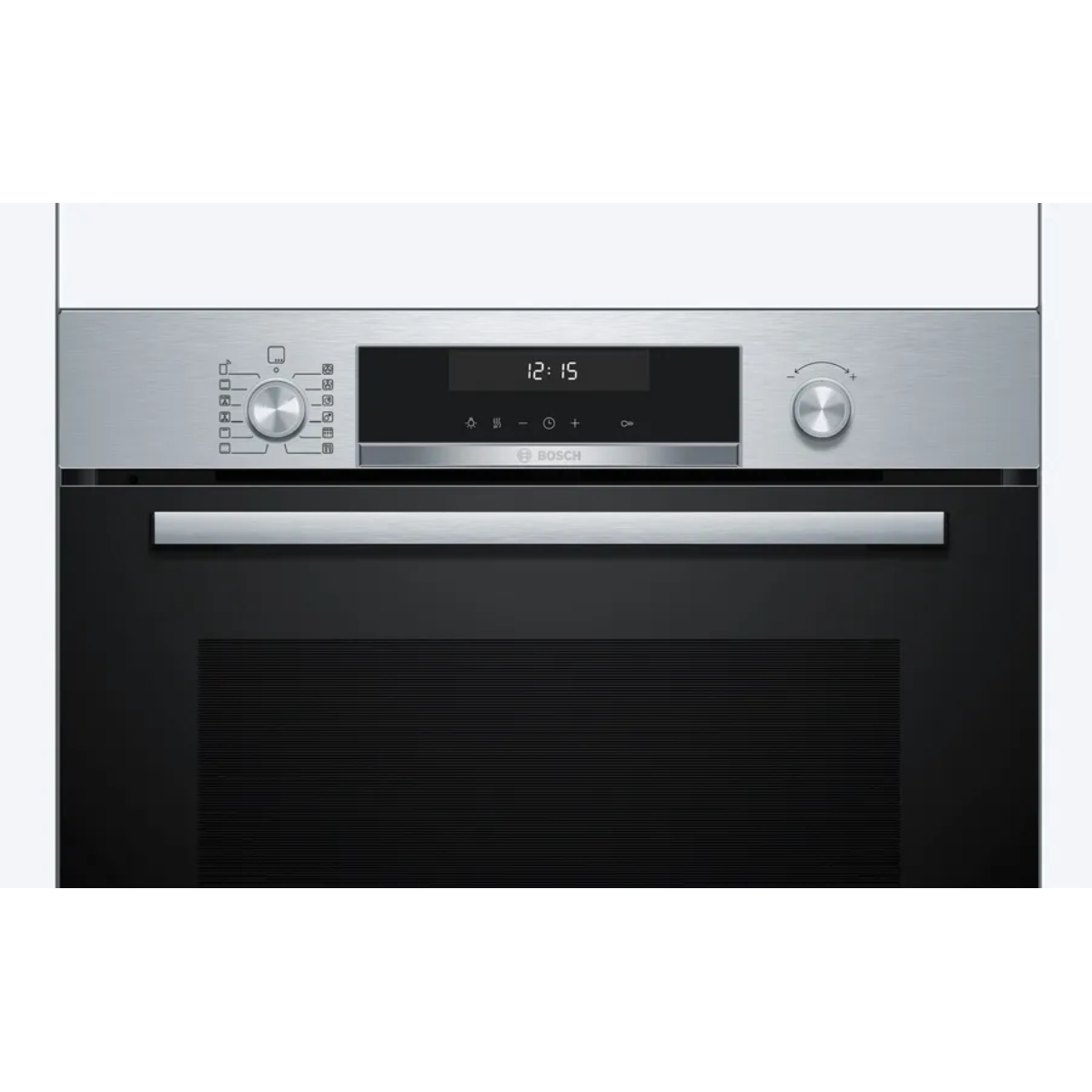 Un forno da incasso moderno con display digitale e manopole.
