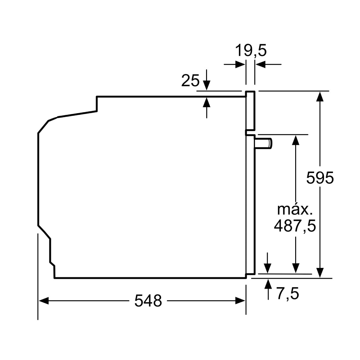 Disegno tecnico con dimensioni per un apparecchio, larghezza 548mm, altezza 595mm.
