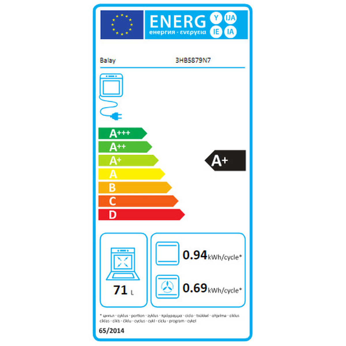 Etichetta energetica Balay 3HB5879N7, classe A+.