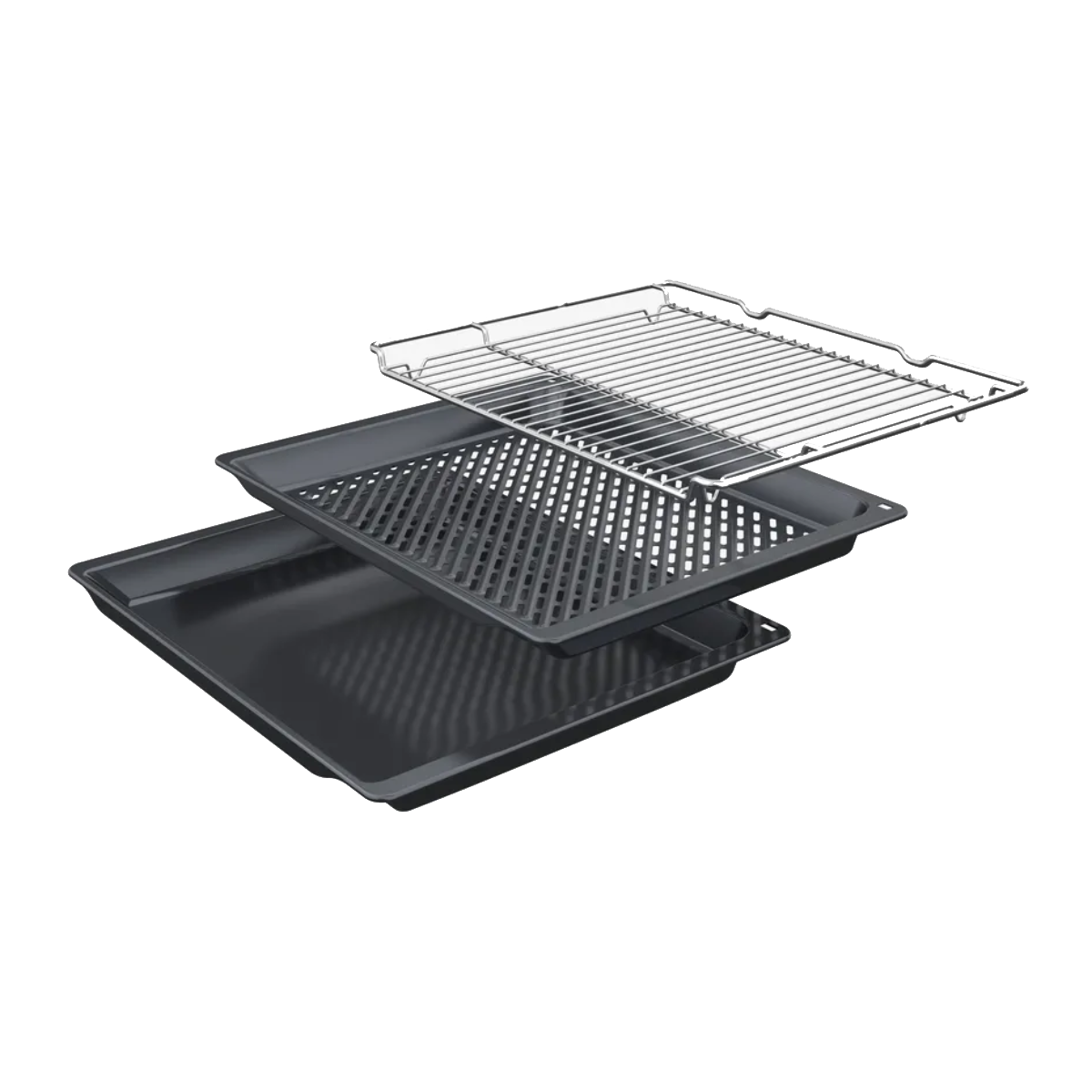 Tre teglie da forno con inserto grill e griglia.