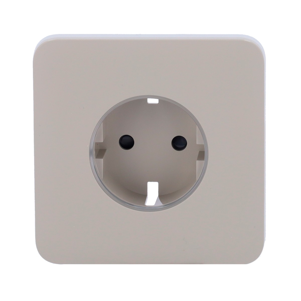 Una presa elettrica beige con due fori rotondi.
