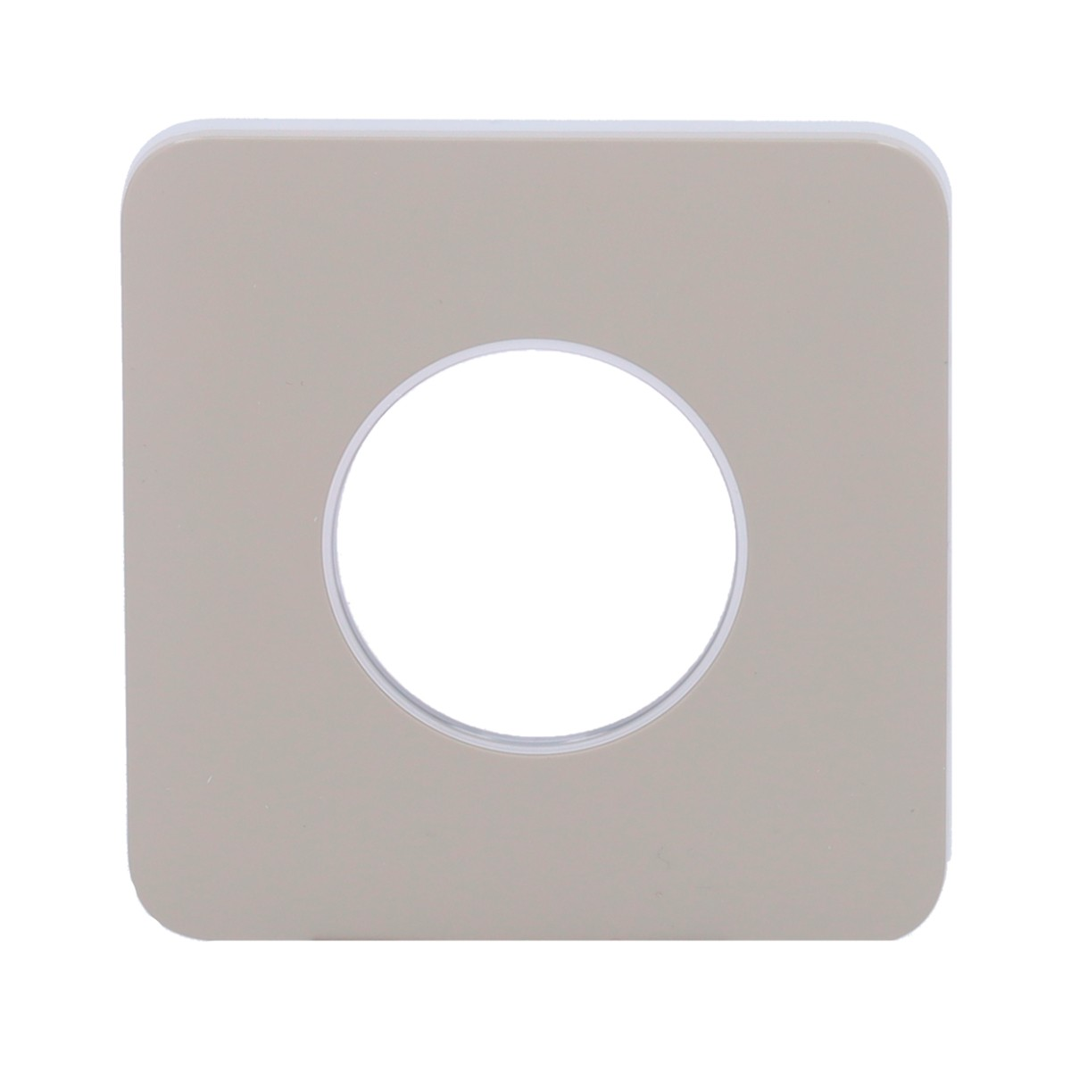 Una copertura quadrata color crema con angoli arrotondati e un'apertura circolare al centro.