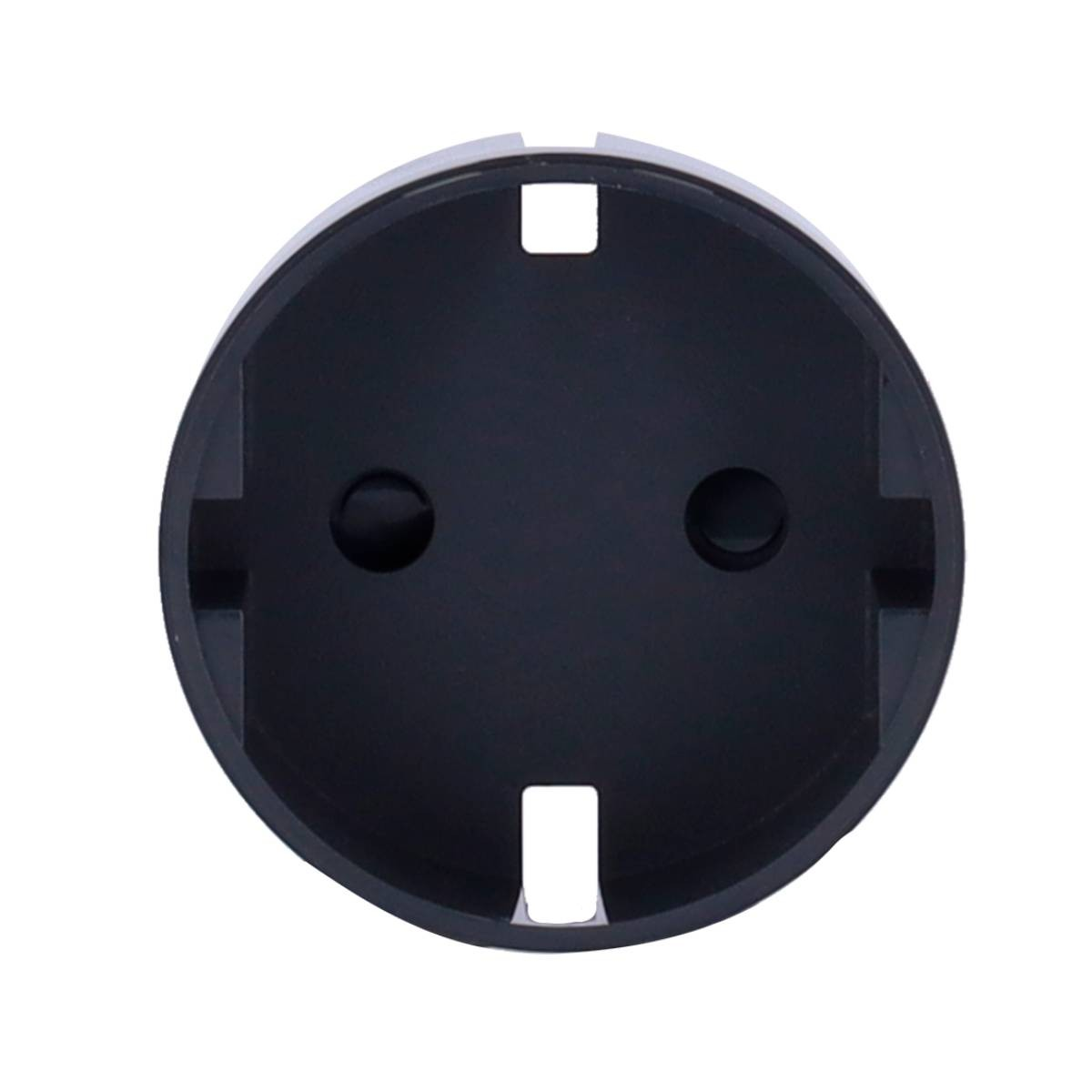 Tappo rotondo nero con due rientranze circolari e fessure.