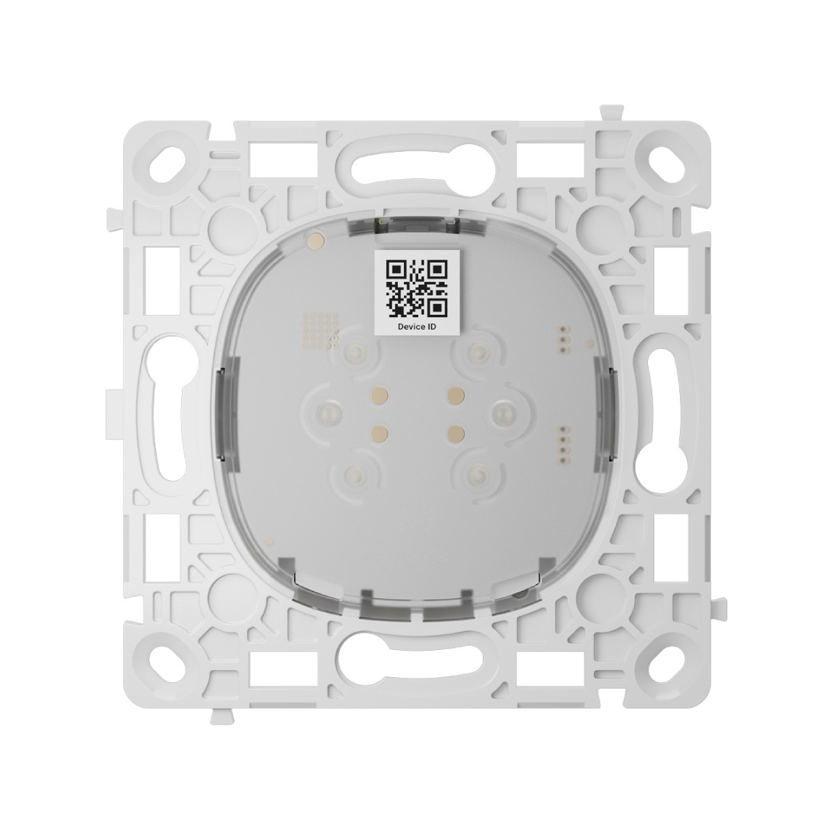 Piastra posteriore bianca di interruttore con codice QR ed etichetta "Device ID".