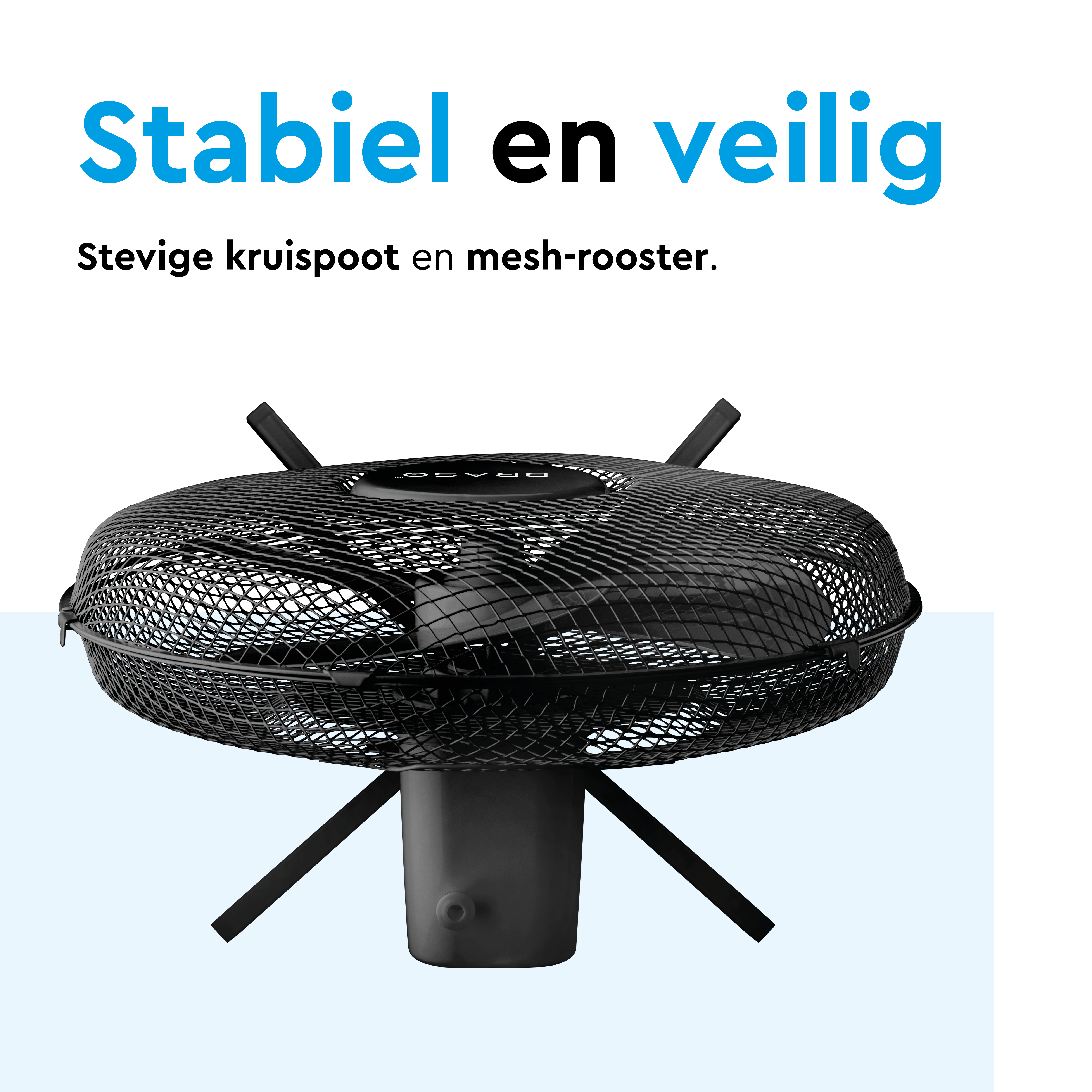 A black fan with a cross base and mesh grill.