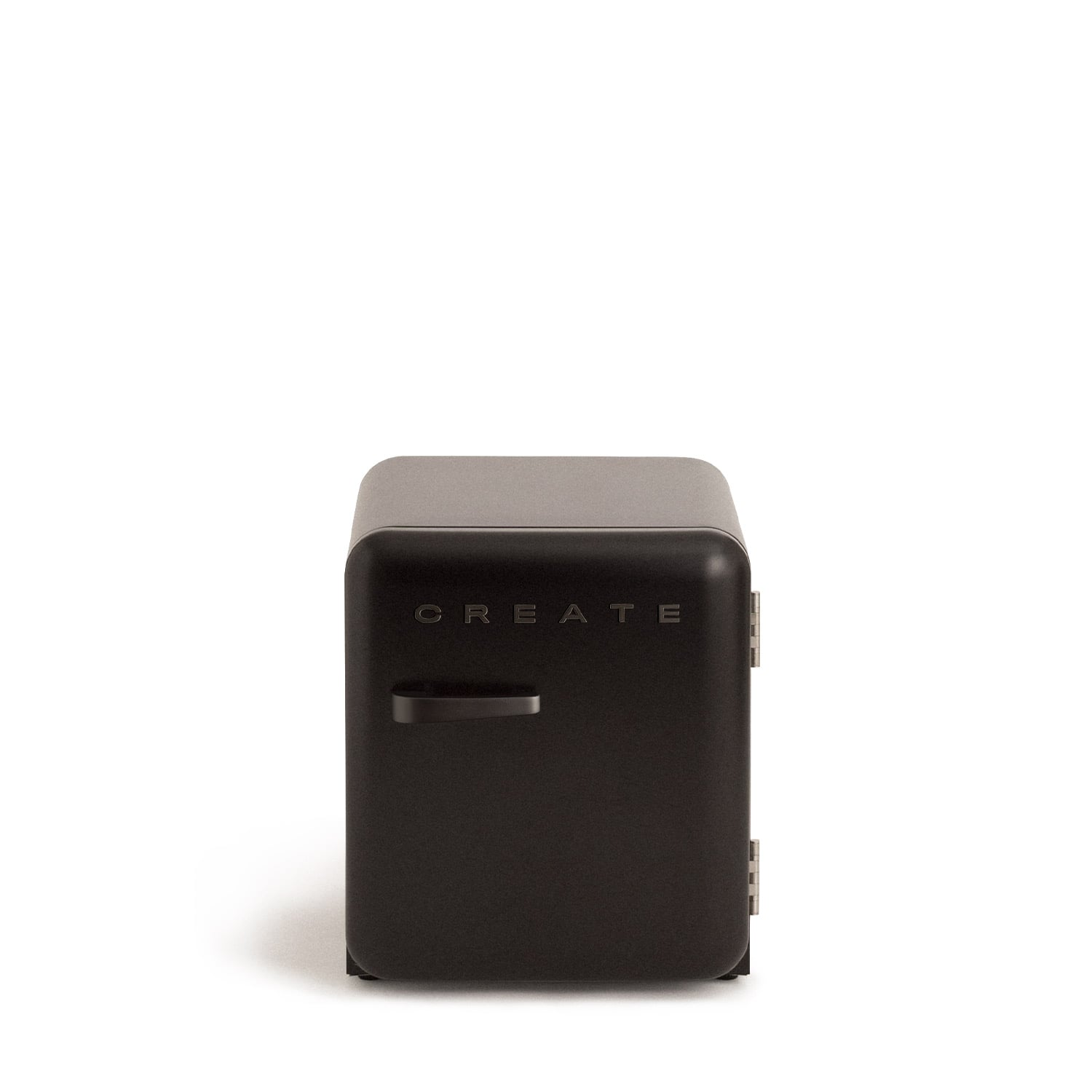 Una mini nevera negra con la palabra CREATE