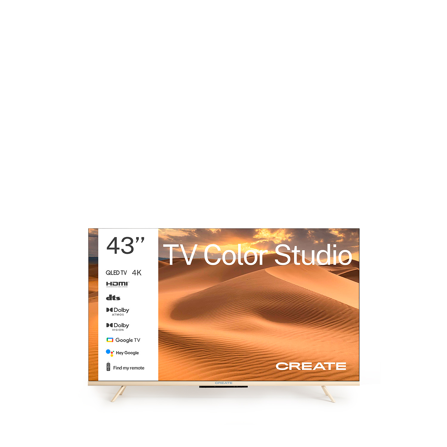 TV QLED de 43 pulgadas con pantalla de dunas de arena y Google TV.