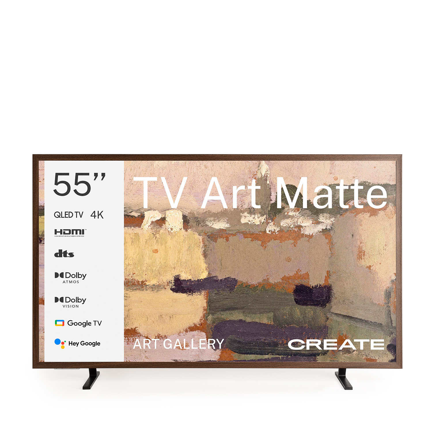 TV QLED 4K de 55 pulgadas con HDMI, DTS, Dolby Vision/Atmos, Google TV, arte.