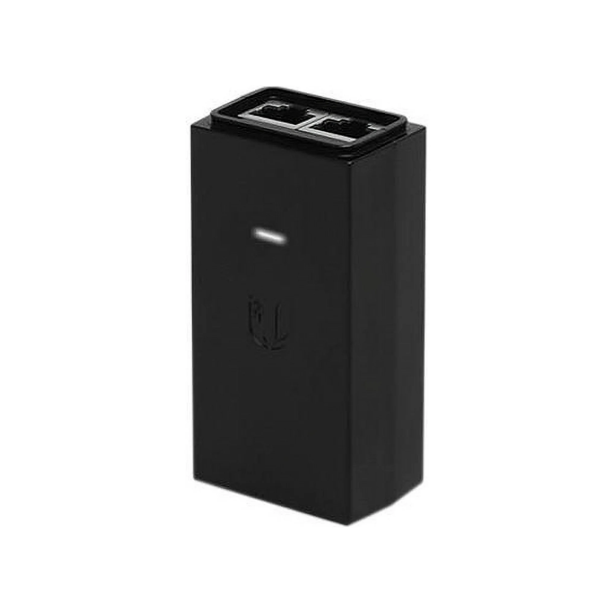 Custodia di ricarica nera con due porte in alto e una striscia luminosa.