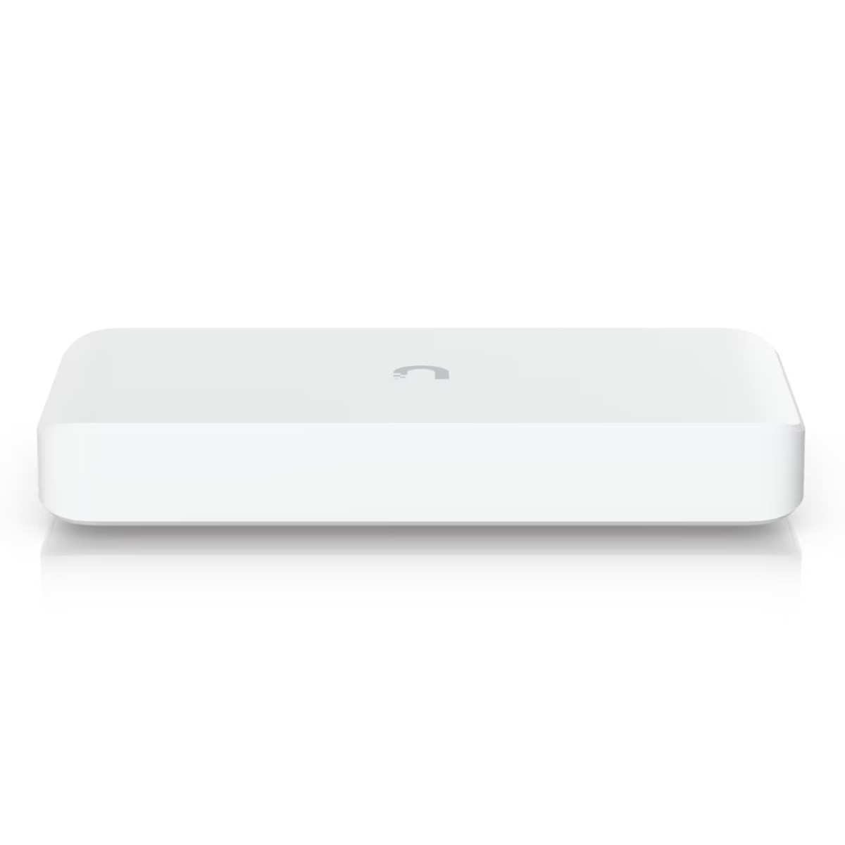 Un dispositivo rettangolare bianco con logo grigio è centrato su sfondo bianco.