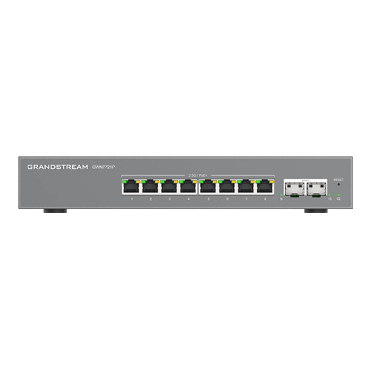 Switch Grandstream GWN7721P grigio con 8 porte e LED.
