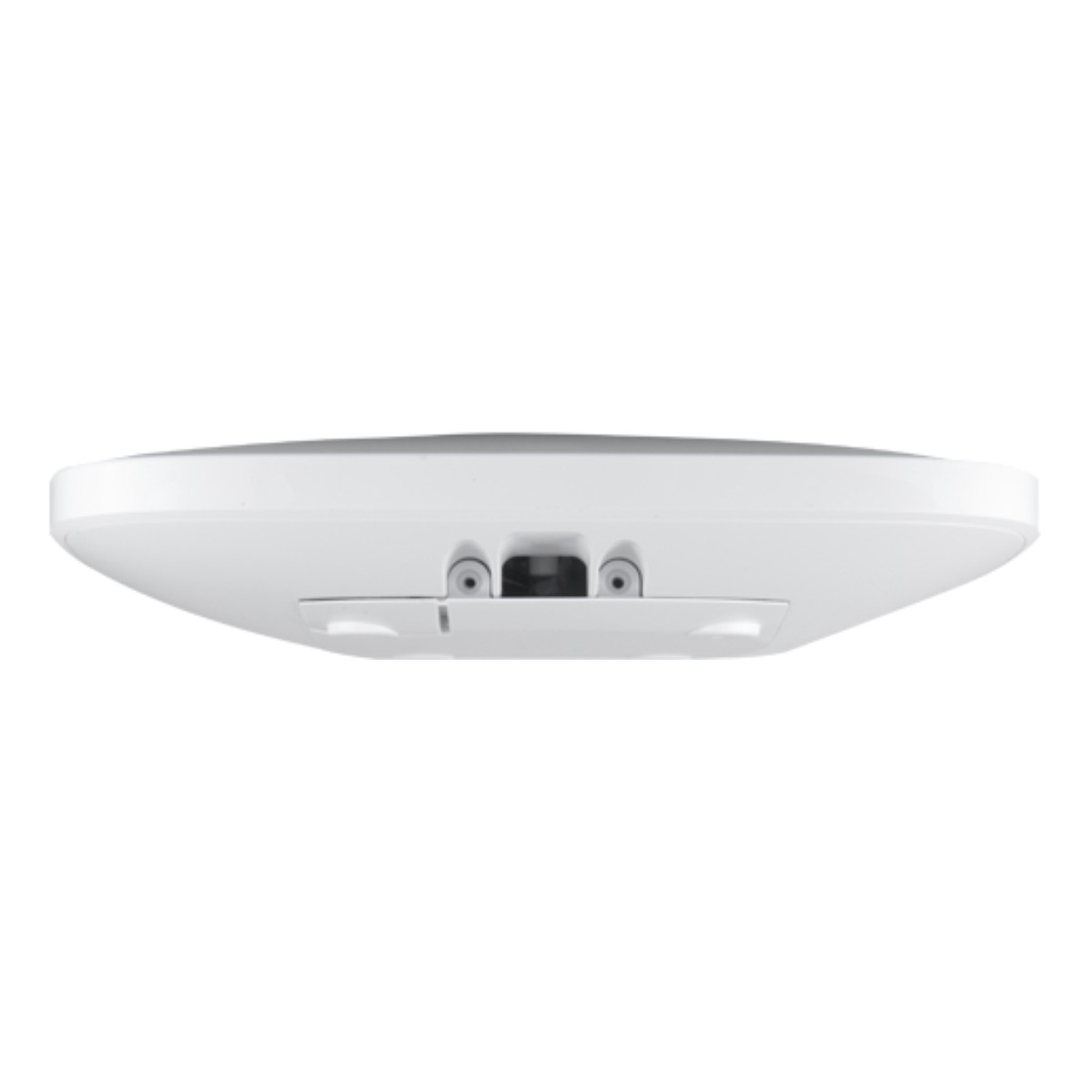 Un dispositivo bianco e piatto con due porte e fori per le viti sul lato inferiore.