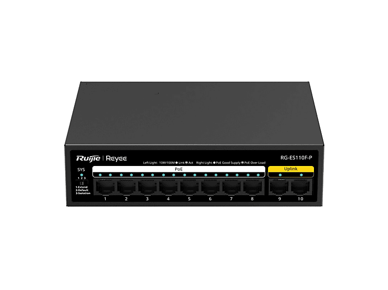 RUIJIE Reyee RG-ES110F-P 10/100 +2X 10/100 RJ45 Uplink 110W Poe 10 Switch Siyah