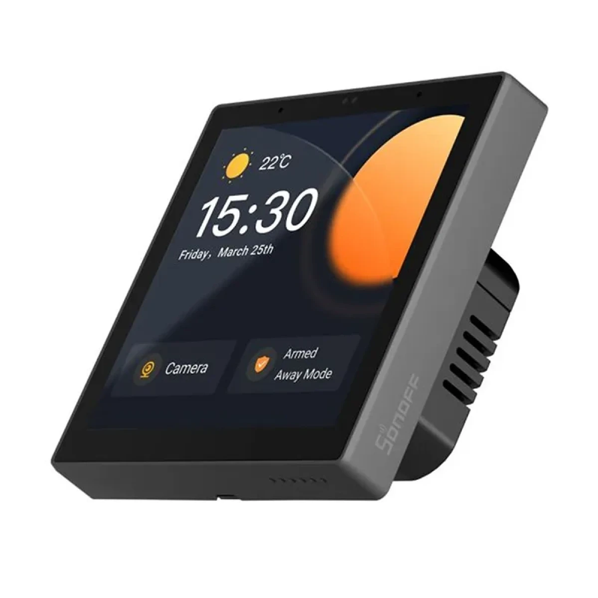 Display smart home mostra 22C, 15:30, venerdì 25 marzo, Telecamera, Modalità Lontano Armato.