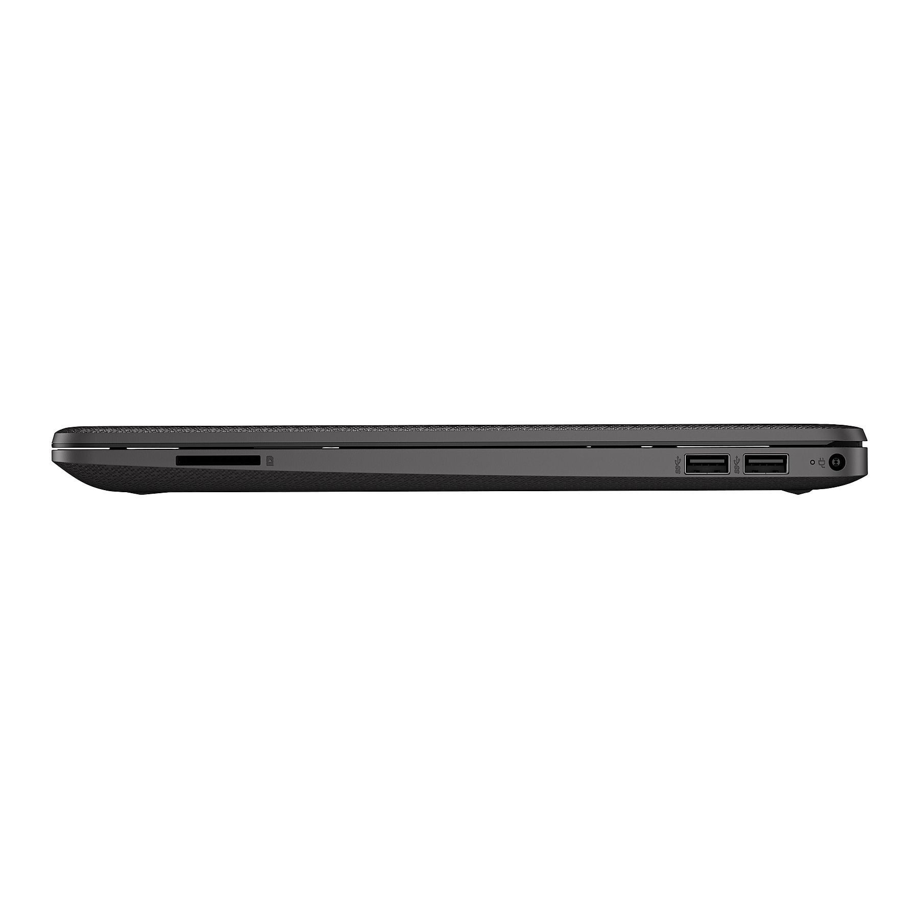 Lato del laptop nero con porte: lettore schede SD, USB, alimentatore.