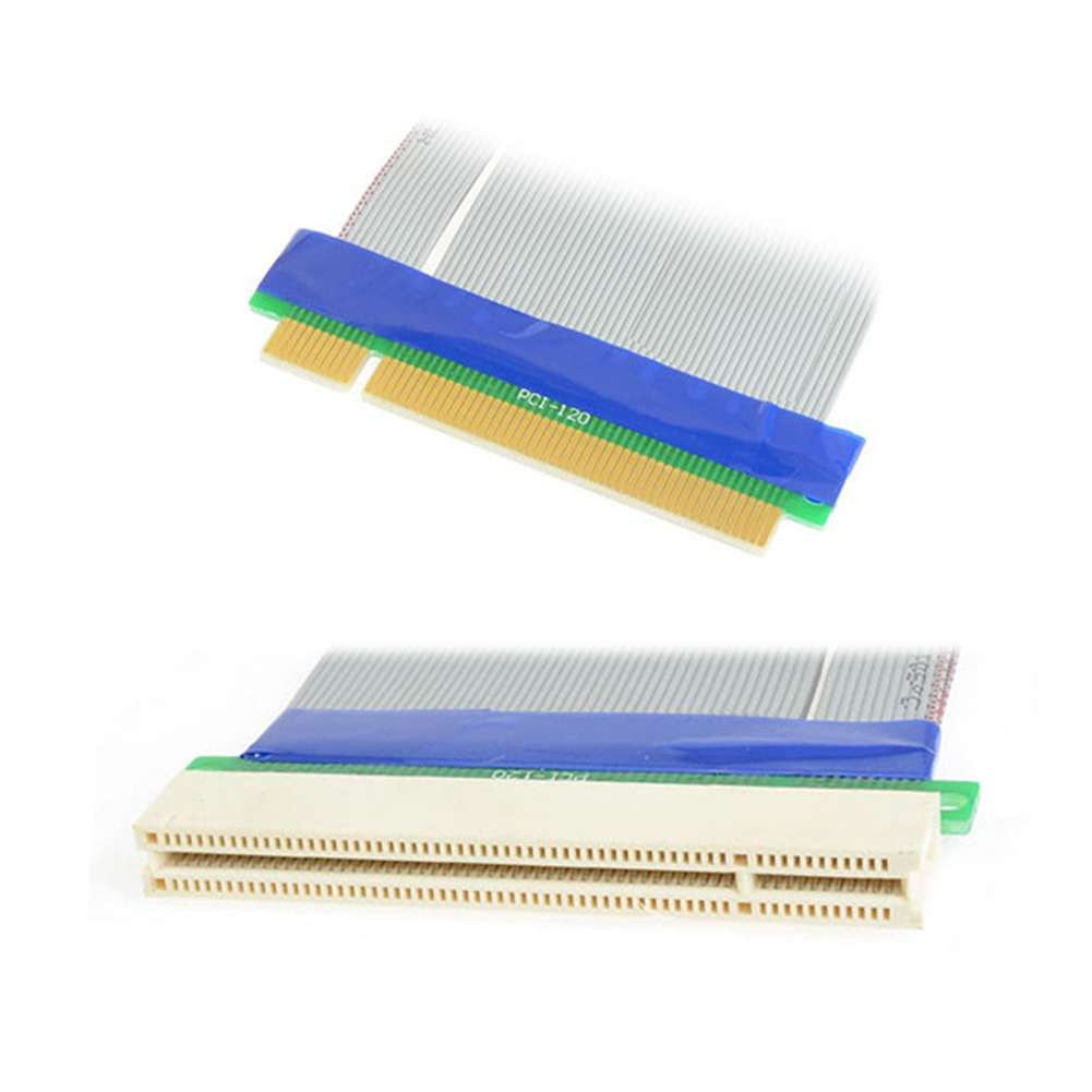 Zwei Computer-Riser-Karten mit Flachbandkabeln und Goldanschlüssen auf weißem Hintergrund.