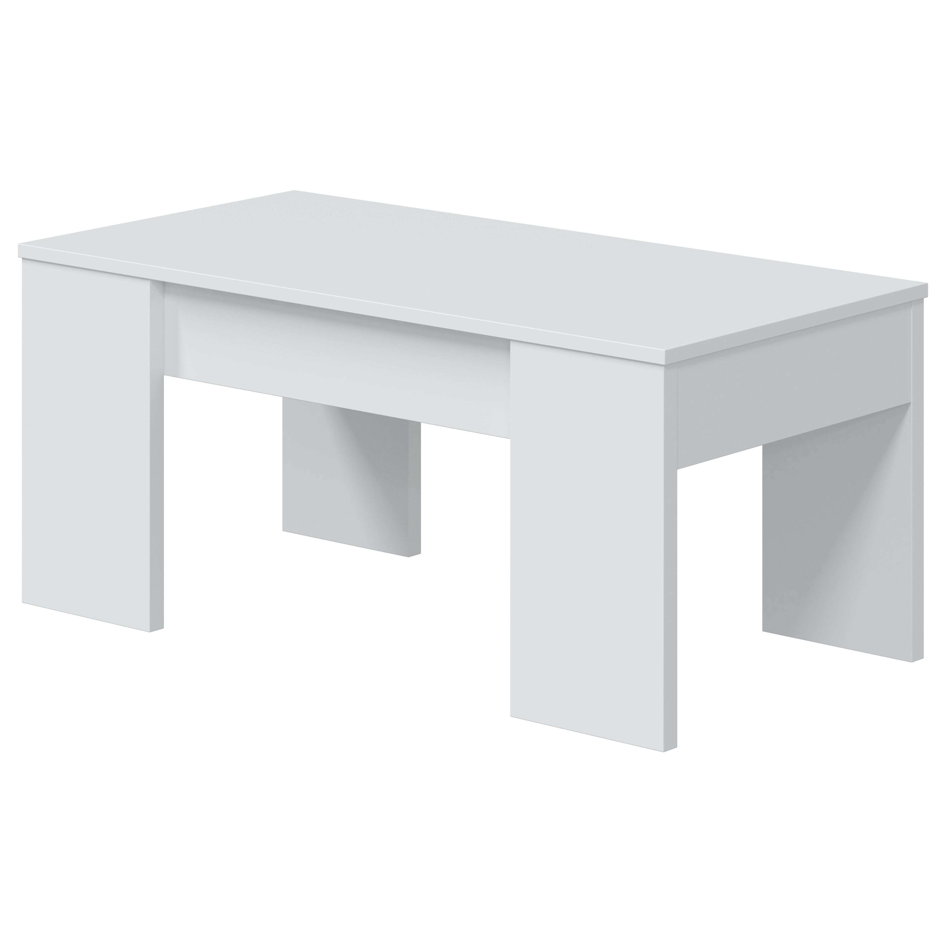 Una mesa de centro blanca moderna con dos compartimentos abiertos.