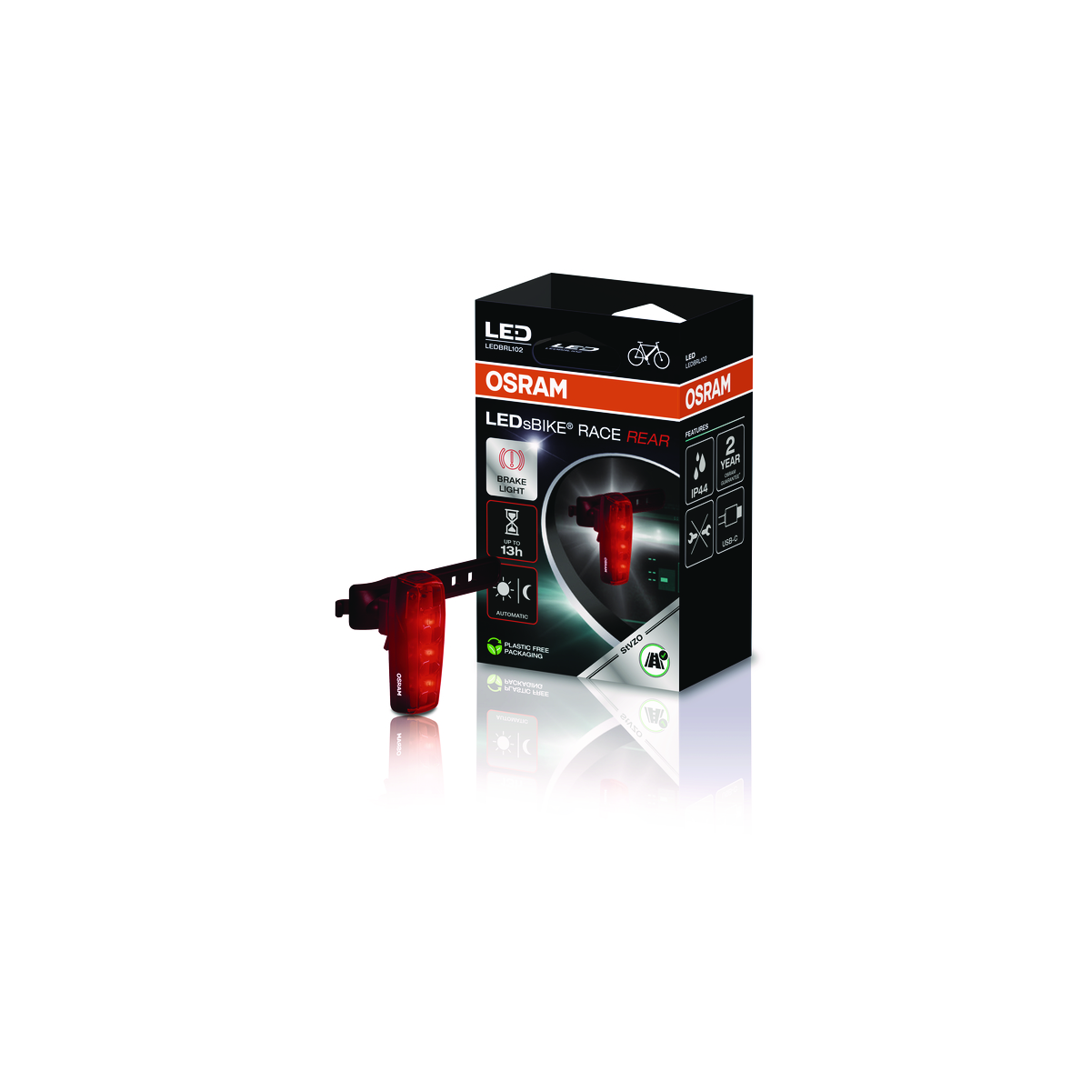 OSRAM LEDSBIKE RACE REAR Fahrradrücklicht in Verpackung mit Beschreibung