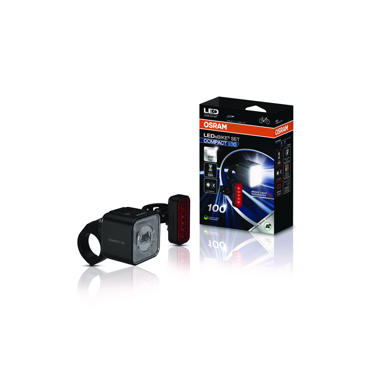 Osram LED Fahrradlicht-Set, schwarz, mit Vorder- und Rücklicht.