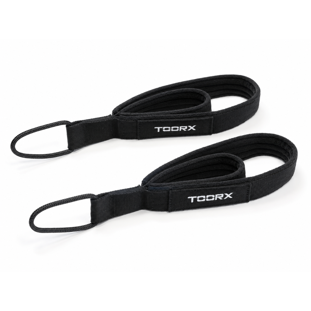 Twee zwarte trainingsbanden met TCCRX-logo op witte achtergrond.