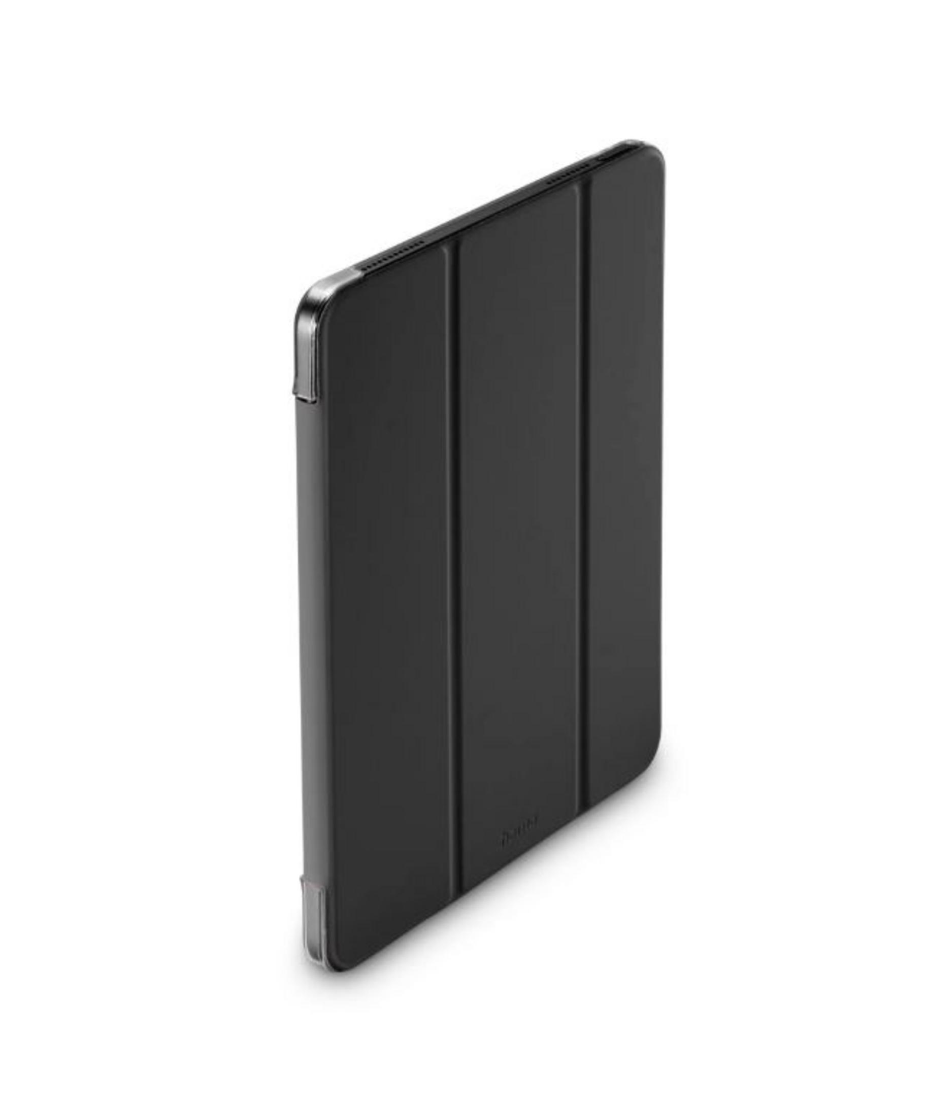 Czarne etui na tablet z potrójnie składaną konstrukcją.