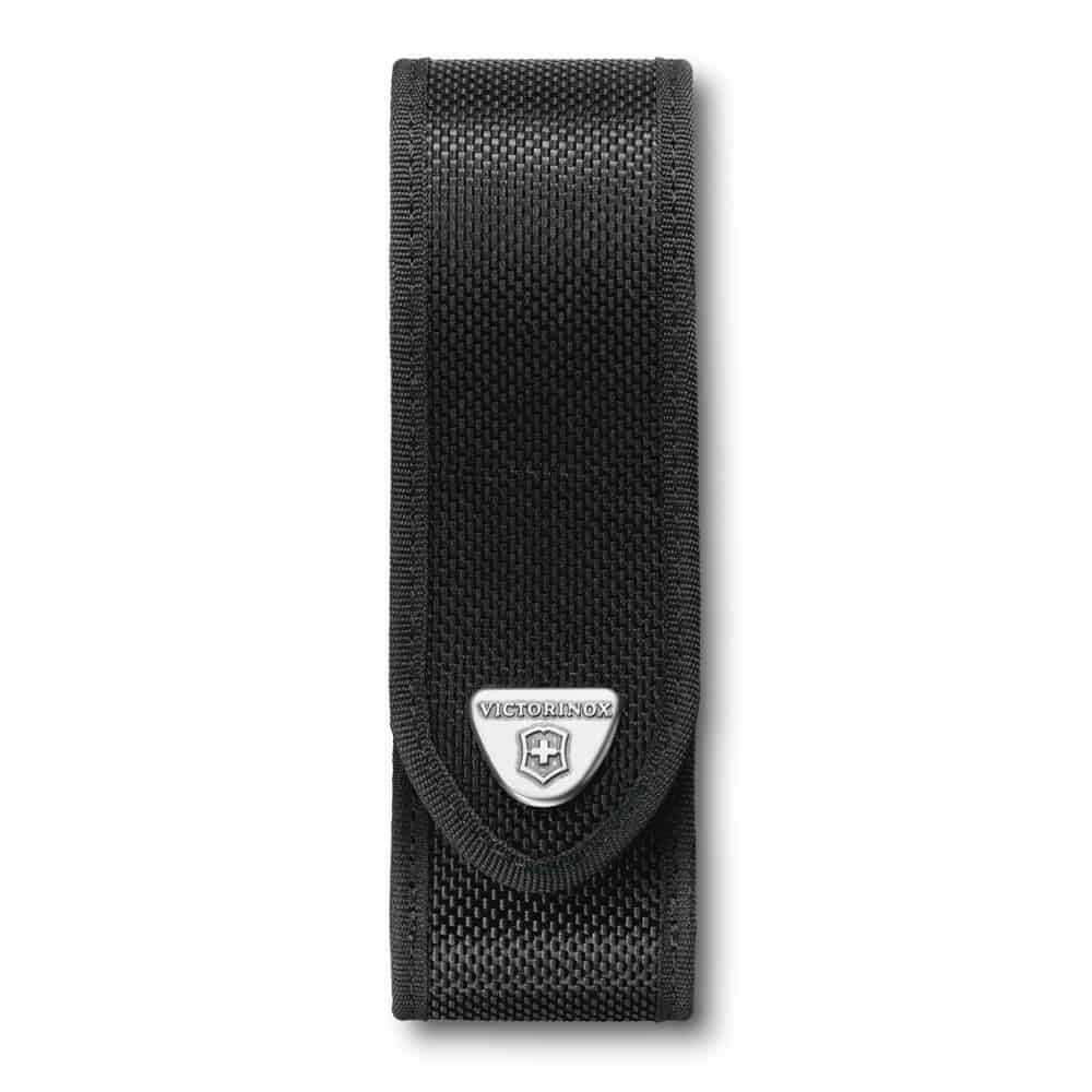 Gümüş logolu siyah naylon Victorinox çakı kılıfı.