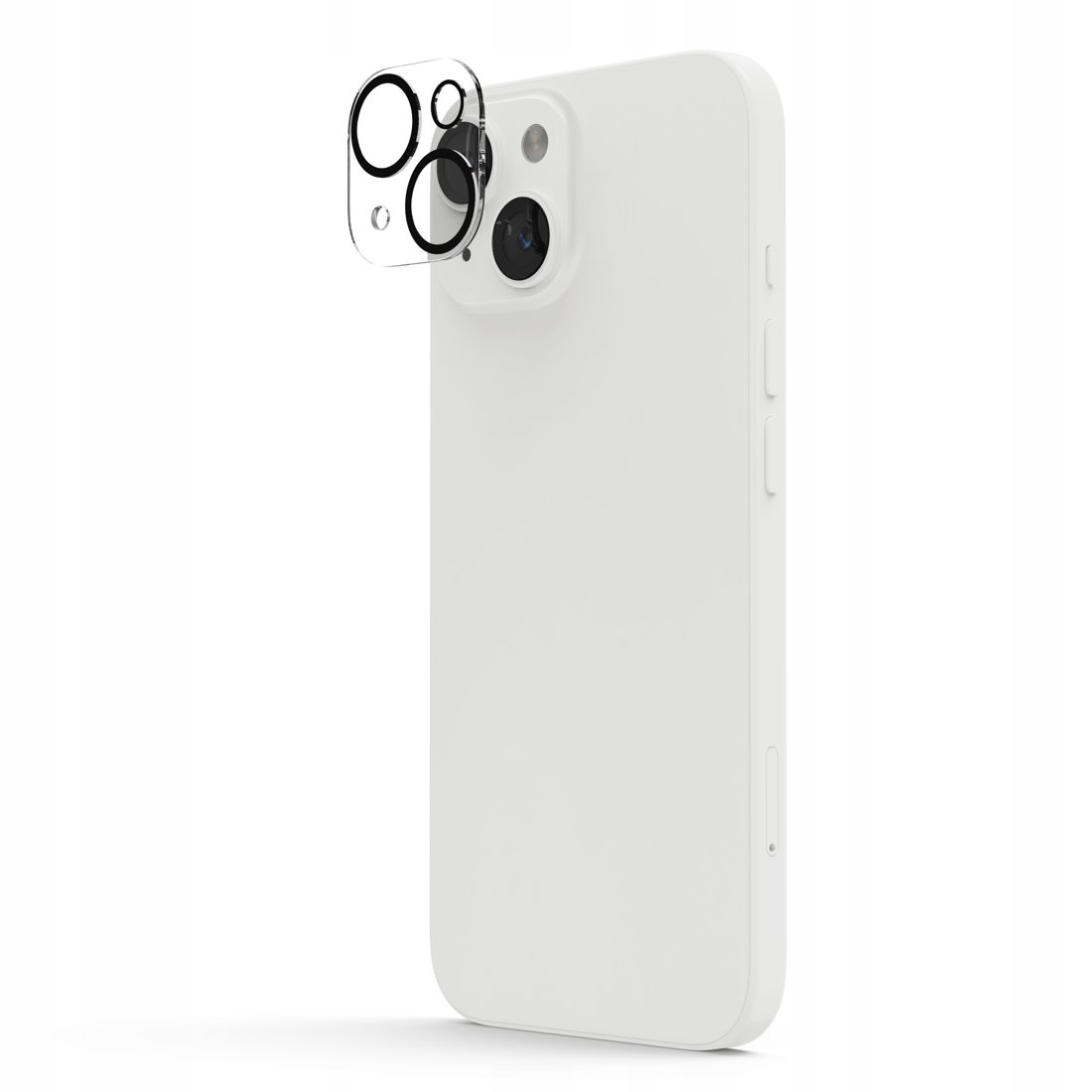 Białe etui na telefon z przezroczystą osłoną obiektywu.