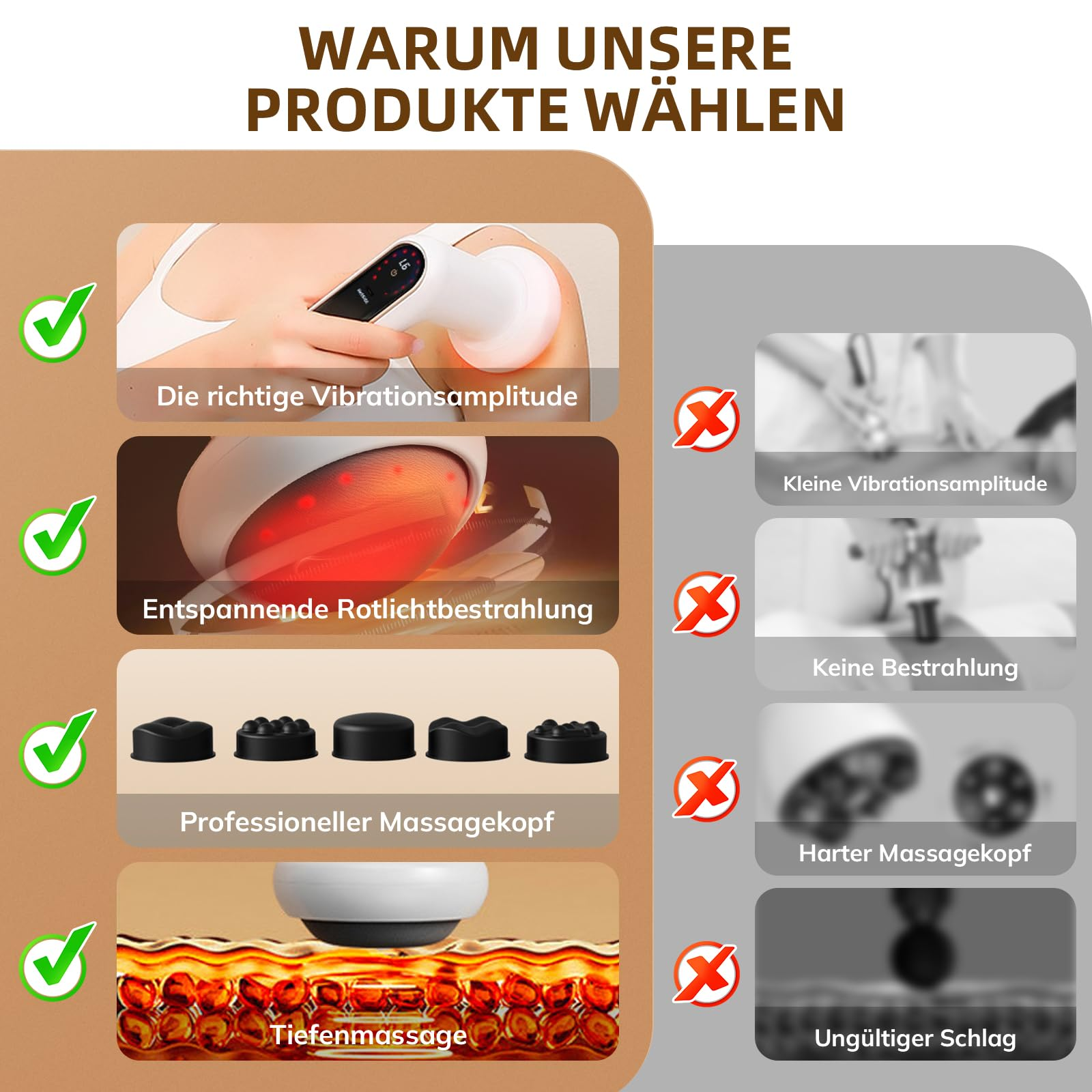 Vergleich von Massagegeräten: Vorteile vs. Nachteile, Vibration, Licht, Köpfe, Massage.
