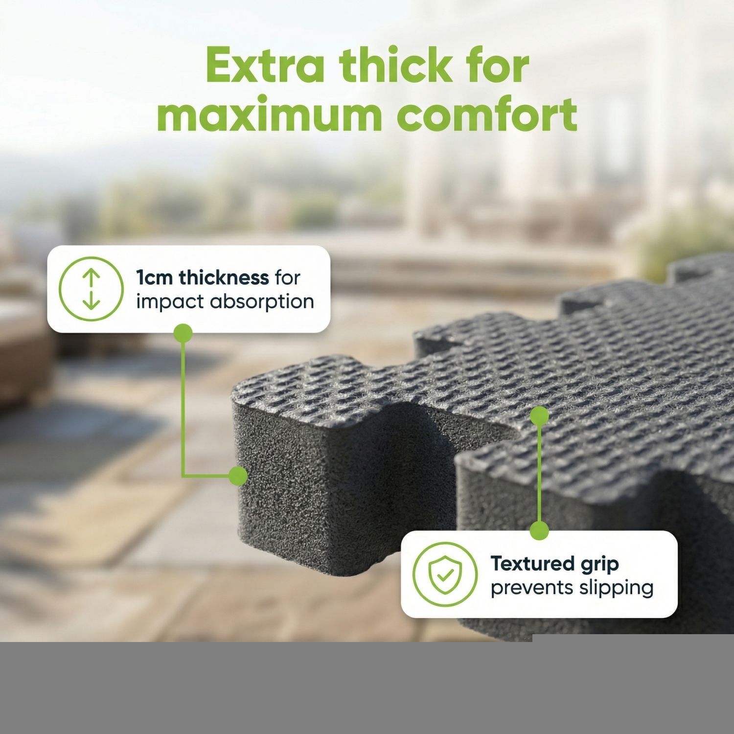 Grijs, dik schuimmateriaal met honingraatpatroon voor maximaal comfort.