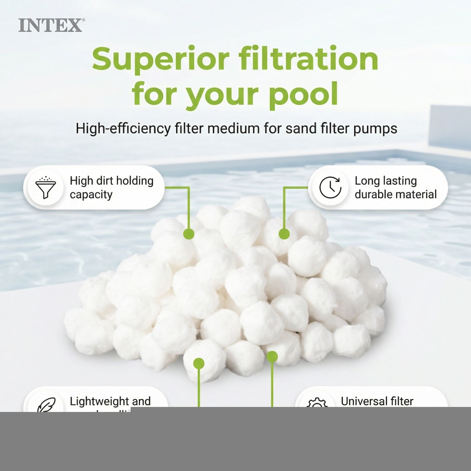 INTEX zwembadfiltermedium: Hoge capaciteit, duurzaam, lichtgewicht, universeel.