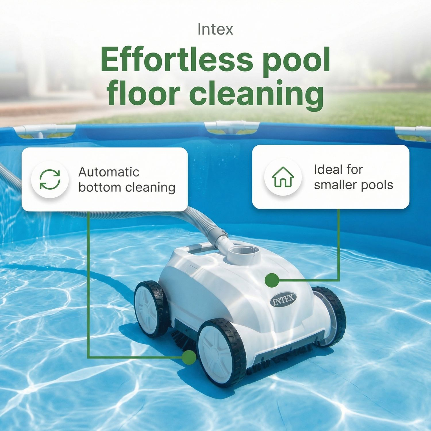 De Intex zwembadreiniger robot reinigt automatisch de bodem van kleine zwembaden.
